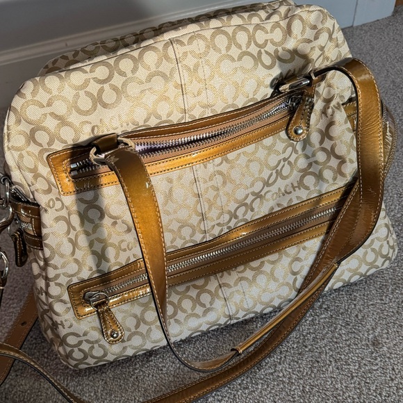 COACH Op Art C Coated Signature Cream Gold Addison Baby Diaper Large Tote Bag. - Picture 2 of 6
